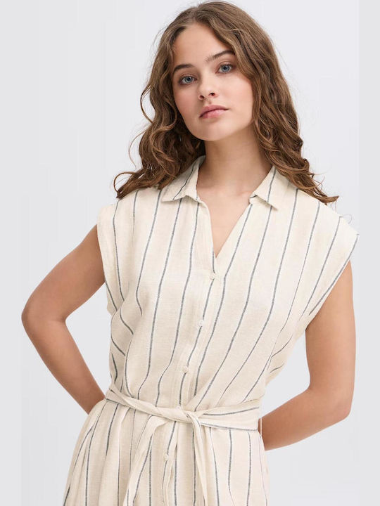 Summer Midi Shirt Dress Natural Ecru