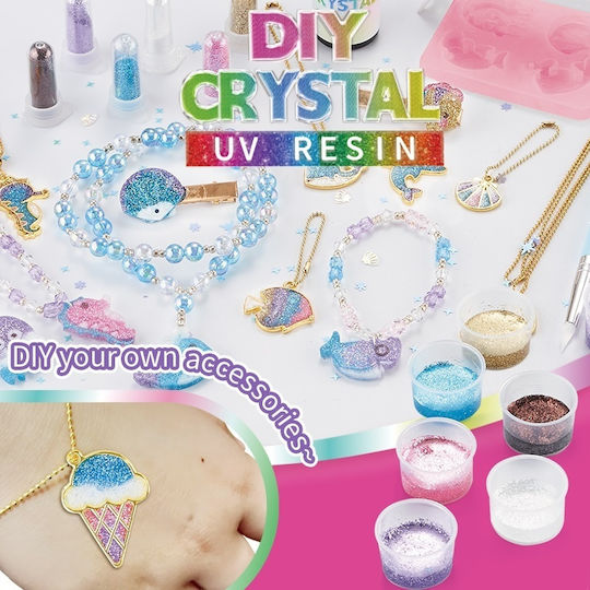 Set DIY 6 Pandantive Metalice Rășină UV Culori Sclipici Lanț Auriu Temă Ocean Copii 8 Ani+ Multicolor