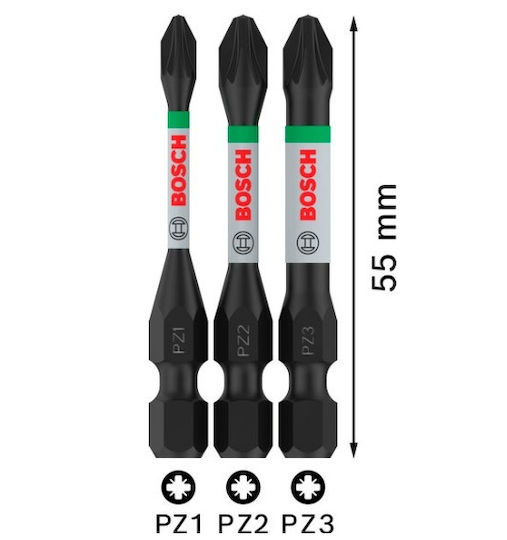 Μυτες Σετ Pz1-2-3/55mm 3 Τεμαχια Impact Control Pro Bosch 2608521u57