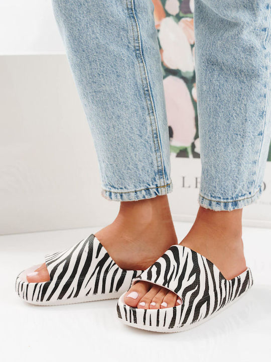 White Zebra Print Flip Flops with Animal Print Effect