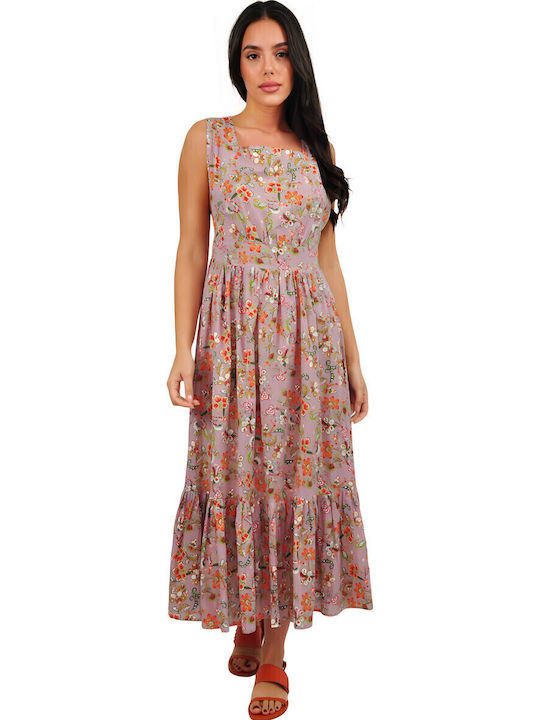 Summer Midi Dress with Ruffles Purple