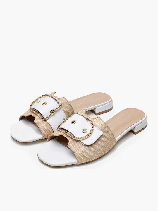 Leder Flache Sandalen für Damen in Beige Farbe