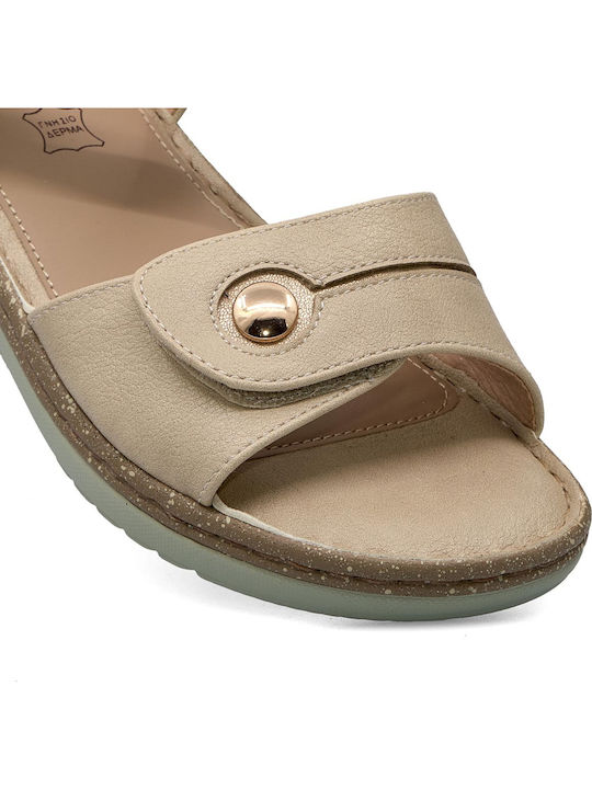 Women's Flat Sandals with Strap in Beige Color