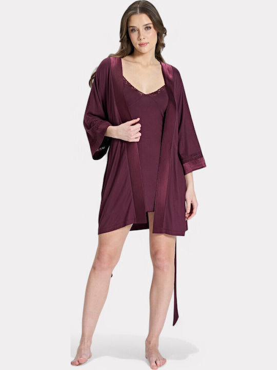 Pijadore Summer Women's Satin Robe Burgundy