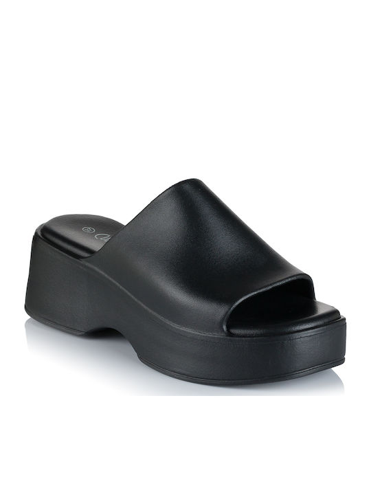 Slides With Platform In Black Colour