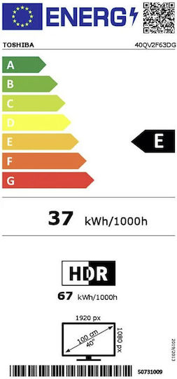 Toshiba Smart Τηλεόραση 40" 4K UHD QLED QV2F HDR (2024) 40QV2F63DG
