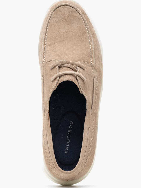 Men's Leather Boat Shoes Beige