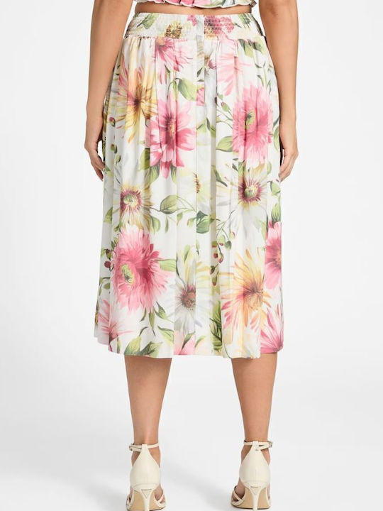 Ψηλόμεση Φούστα Floral Μπεζ