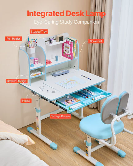 Kids Desk Made of Melamine Blue 80x60x54-73cm