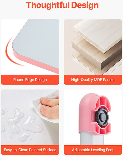 Kids Desk Made of Pink Melamine 80x60x54-73cm