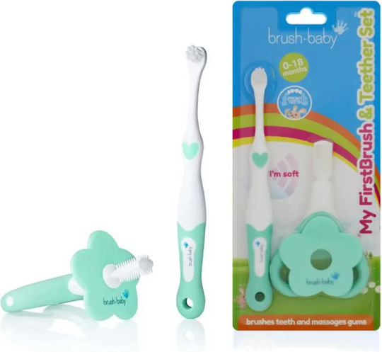 Brush Baby First Brush Teether Βρεφική Οδοντόβουρτσα για 0m+ Mint