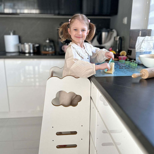 Plush Nest Learning Tower made of Wood Ecru