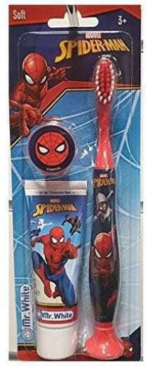 Mr. White Spider Man Travel Kit Children's Toothpaste with Toothbrush for 3+ Years 2 Pieces Strawberry Flavor