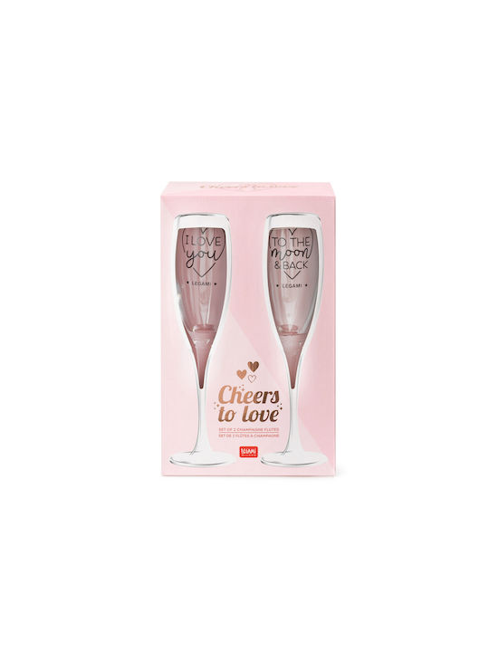 Legami Milano Cheers to Love Set Gläser Champagner aus Glas Mit Stiel 150ml 2Stück