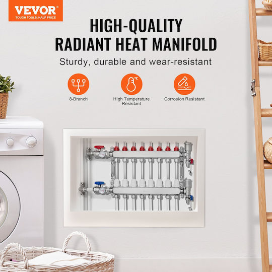 Vevor 1/2 Pex 8-Branch Underfloor Heating Manifold Set