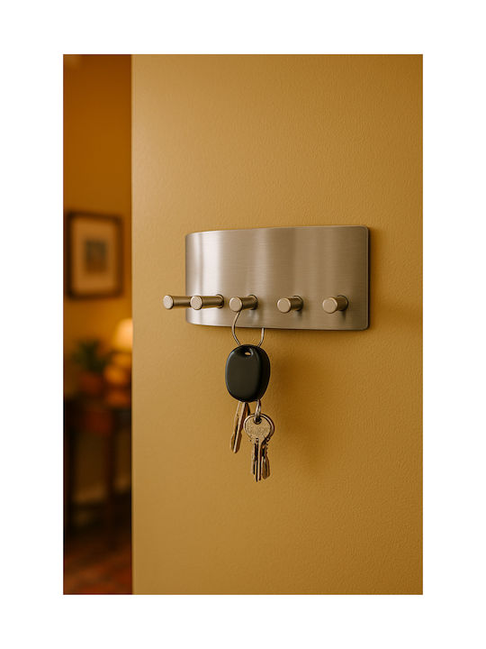 Giaspiti Wall Key Holder 5 Positions Metal Nickel 26x4x9m