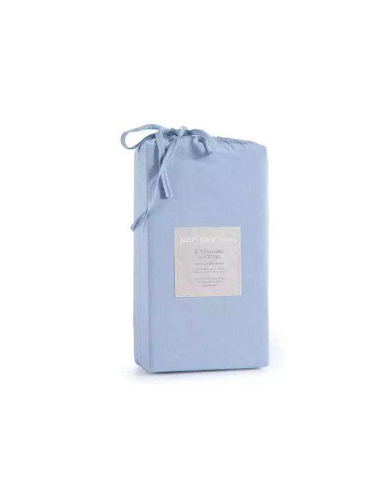 Nef-Nef Homeware Jersey Бебешки Чаршаф За Количка Фланела с ластик Светлосиньо Син 70x140бр