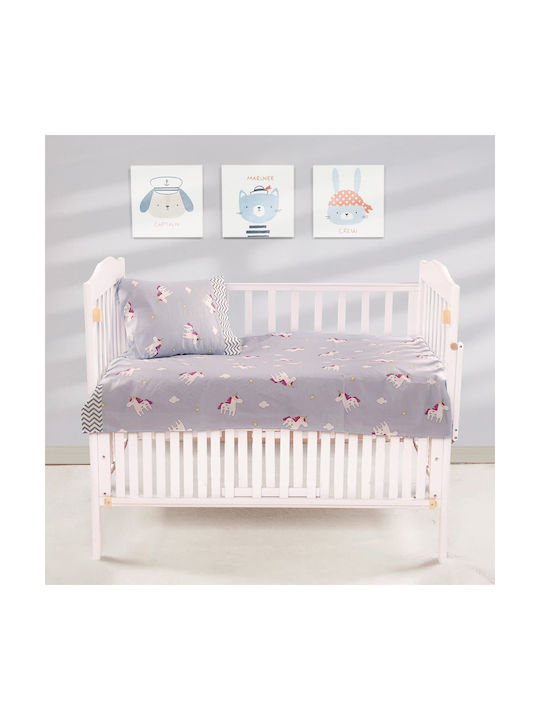 Beauty Home Art 5181 Baby Sheets Set Crib Cotton Satin Fitted Gray 70x140cm