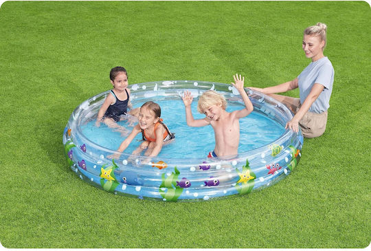 Bestway Παιδική Στρογγυλή Πισίνα PVC 480lt Φουσκωτή Διάφανη Fish
