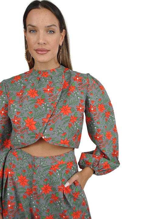 Femei Gray Set cu Talie înaltă Pantaloni cu elastic Floral