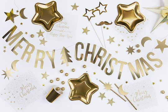 PartyDeco Weihnachtliche Girlande Plastik Merry Christmas Gold 150x10.5cm 1Stück