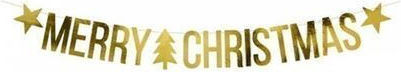 PartyDeco Weihnachtliche Girlande Plastik Merry Christmas Gold 150x10.5cm 1Stück