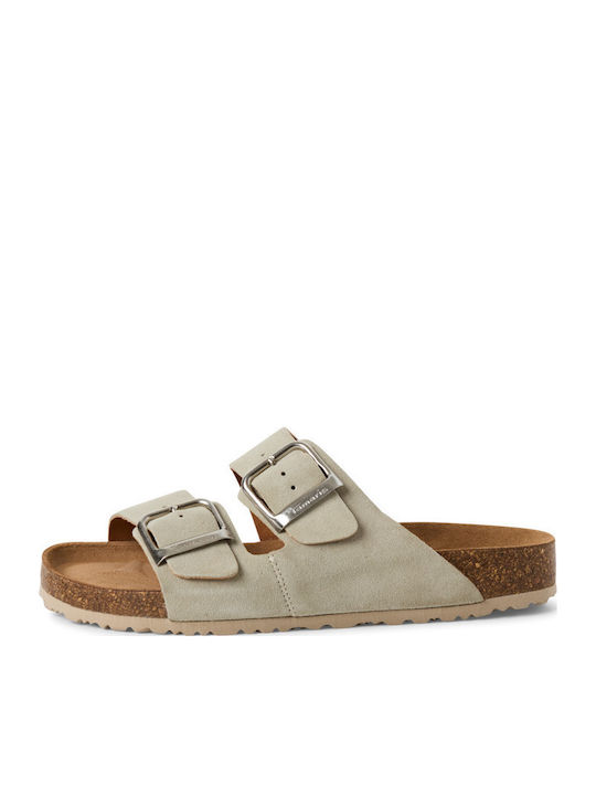 Leather Women's Flat Sandals in Green Color