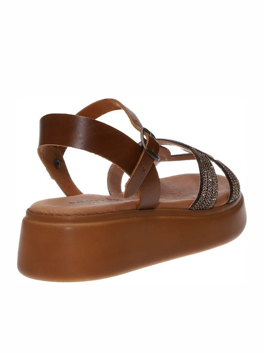 Leather Women's Flat Sandals Flatforms in Gold Color