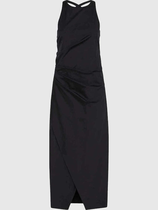 Midi Evening Satin Black Dress