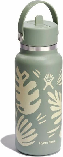 Hydro Flask Wide Flex Cap Bottle Thermos 946ml Botanical Bliss Agave With Straw