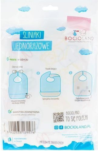 Bocioland Waterproof Fabric Baby Bib with Pocket White 10 Pieces