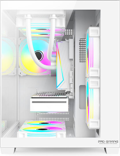 ProGaming Ambra Cube Computer Case with Side Window and ARGB Lighting White