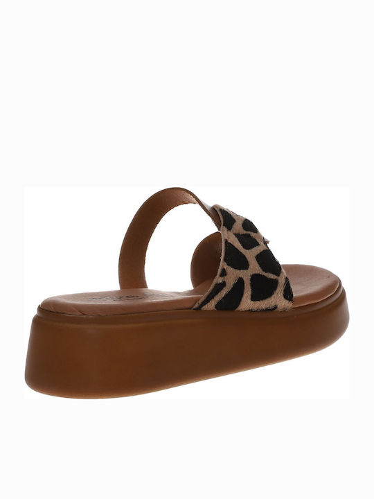 Leather Women's Flat Sandals Flatforms in Tabac Brown Color