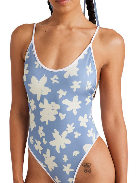 Costum De Baie Întreg Floral Alb/Albastru