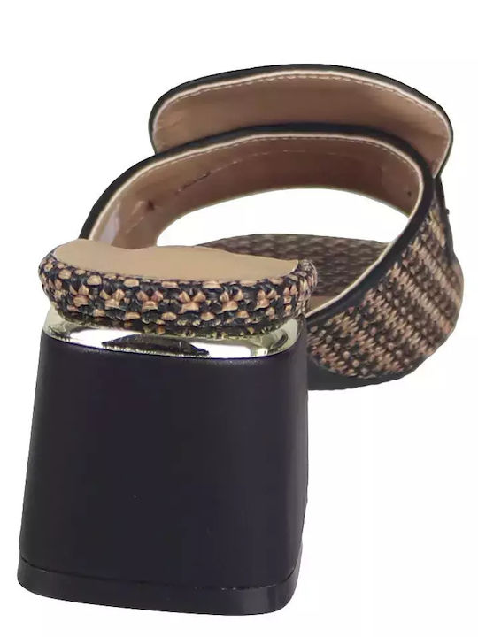 Damen Pantoletten mit Chunky Hoch Absatz in Schwarz Farbe