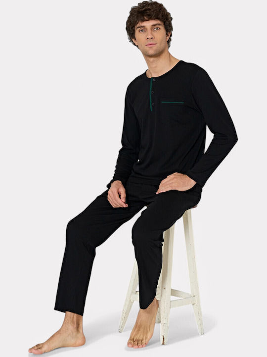 Pijamale Negre pentru Bărbați Pijadore – Mânecă Lungă Pjdr1814-1-black