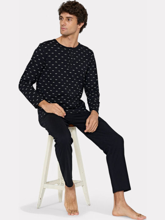 Pijadore Black Men's Button Design Pyjama – Long Sleeve Pjdr1824-1-black