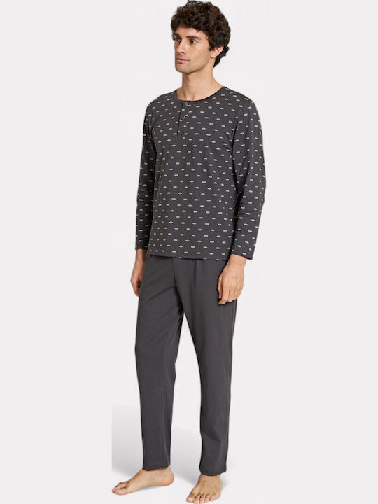 Pijadore Anthrazit Herren Pyjama mit Knopfdesign – Langarm Pjdr1824-2-anthrazit