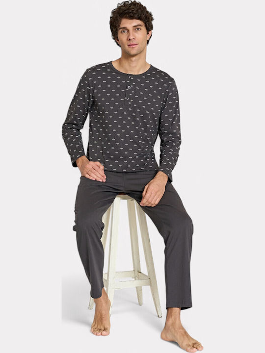 Pijadore Anthrazit Herren Pyjama mit Knopfdesign – Langarm Pjdr1824-2-anthrazit