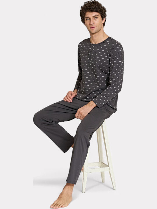 Pijadore Anthrazit Herren Pyjama mit Knopfdesign – Langarm Pjdr1824-2-anthrazit