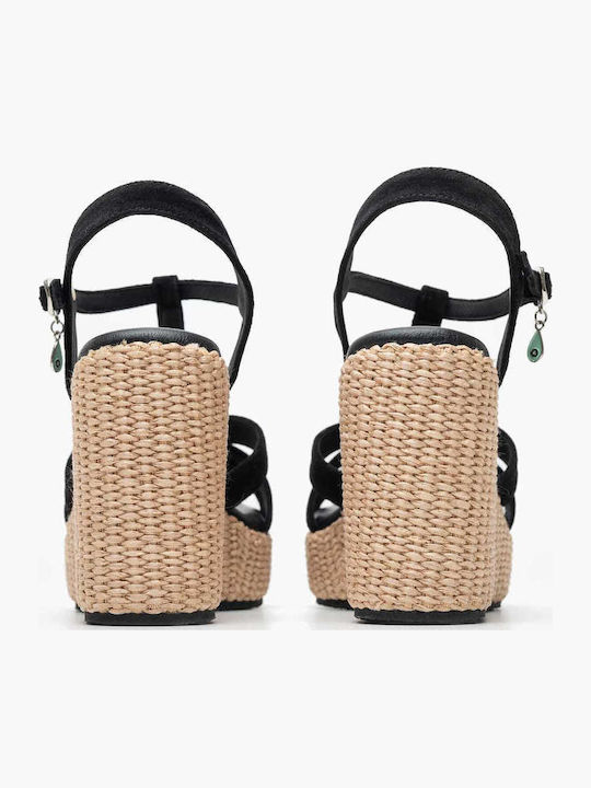 Women's Leather Platform Shoes Black/Beige