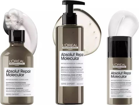 L'Oréal Professionnel Serie Expert Absolut Repair Molecular Convenient Hair Care Set for Reconstruction & Nourishment for Damaged Hair with Shampoo, Mask & Serum 3 Pieces