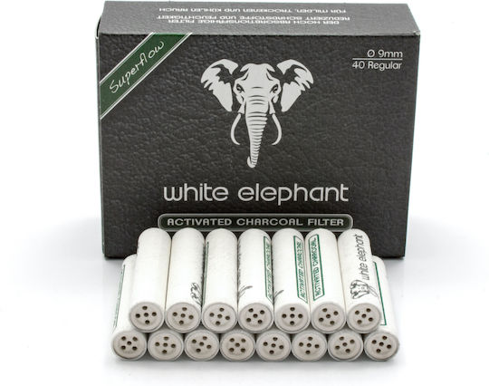 Тръбни Филтри За Тютюн White Elephant 9mm С Активен Въглен 40 Филтри Activ Kohle Filter 1 Опаковка