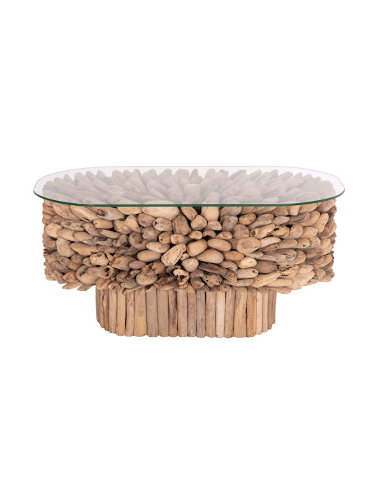 Oval Central Coffee Table Sparrow Glass Driftwood W106xD55.5xH50.5cm