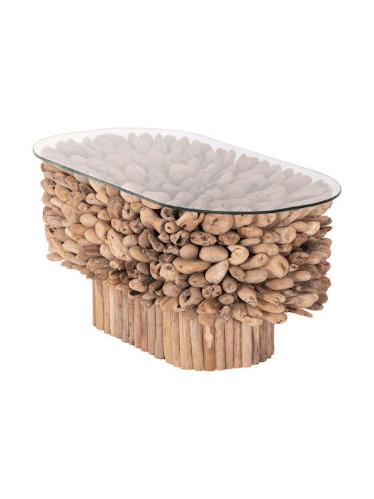 Oval Central Coffee Table Sparrow Glass Driftwood W106xD55.5xH50.5cm