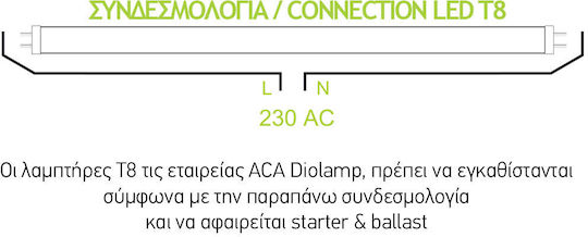 Aca LED-Lampe 22W Röhrenform 150εκ. für Fassung G13 und Form T8 Warmes Weiß 2270lm