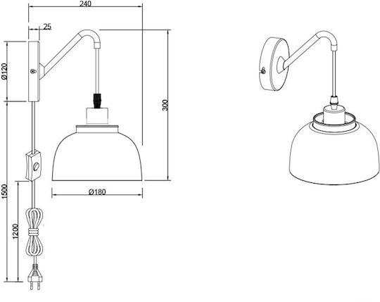 Trio Lighting Punch Modern Lamp Wall Socket with Socket E27 and Switch Black 18x18cm