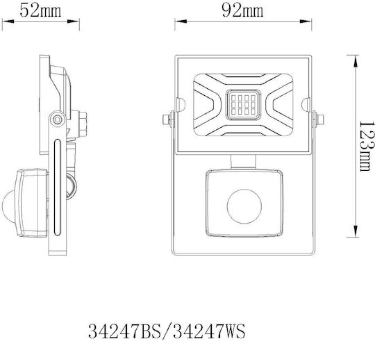 Globo Lighting Στεγανός Προβολέας LED 10W Ψυχρό Λευκό 6000K με Αισθητήρα Κίνησης IP44