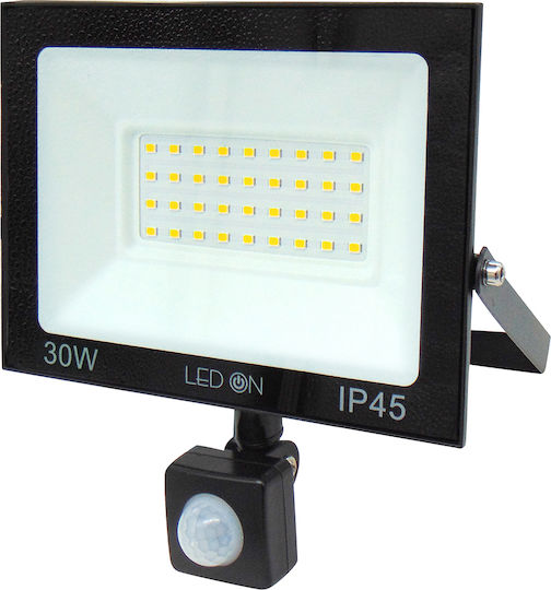 Led On Waterproof LED Flood Light 30W Cold White 6500K With Motion Sensor IP45