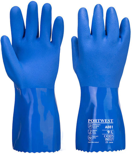 Portwest Γάντια Εργασίας Μπλε PVC/Βαμβακερά